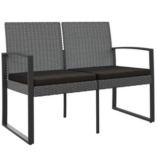 Banc De Jardin - Banquette à 2 Places Et Coussins Gris Foncé Pp Rotin