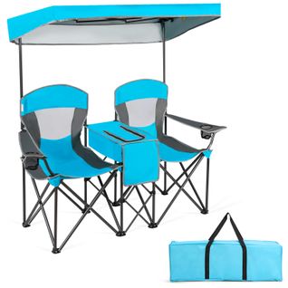 Chaise De Camping Pliante, Fauteuil De Camping 2 Places Pare-soleil Amovible Et Réglable