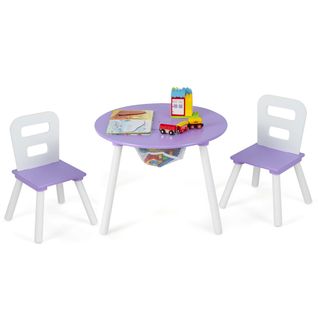 Ensemble Table Avec 2 Chaises Pour Enfant Et Espace De Rangement Pour Jouets 3-7 Ans Violet
