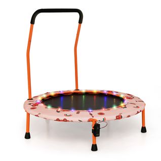 Trampoline Enfants, Tapis De Saut Ø92cm Lumineux Avec Poignée Amovible Charge 25kg