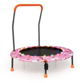 Trampoline Enfants, Tapis De Saut Ø92cm Lumineux Avec Poignée Amovible Charge 25kg