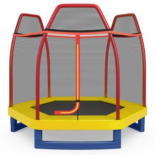 Trampoline Enfants, Tapis De Saut Φ223cm Avec Filet De Sécurité Respirant 36 Ressorts Protégés