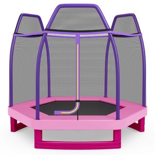 Trampoline Enfants, Tapis De Saut Φ223cm Avec Filet De Sécurité Respirant 36 Ressorts Protégés