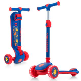 Trottinette Enfant Pliable, Tapis De Saut Avec Roues Clignotantesethauteur Réglable(63-83cm)