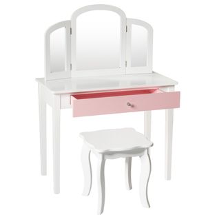 Coiffeuse Enfant, Table De Maquillage Avec Chaise Miroir Pliable Pour Enfants Style Princesse