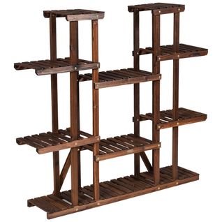 Étagère à Plantes En Bois 9 Tablettes Pour 18 Pots 125 X 25 X 114 Cm Charge 10kg Par Niveau