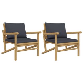 Lot De 2 Chaises De Jardin - Fauteuils D'extérieur Avec Coussins Gris Foncé Bambou A318