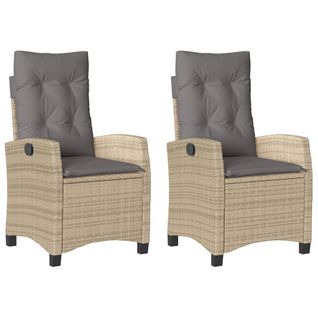 Lot De 2 Chaises De Jardin Inclinables - Fauteuils D'extérieur Et Coussins Résine Tressée A473