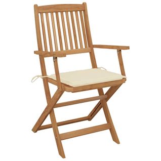 Lot De 2 Chaises De Jardin Pliables - Fauteuils D'extérieur Avec Coussins Bois D'acacia A558