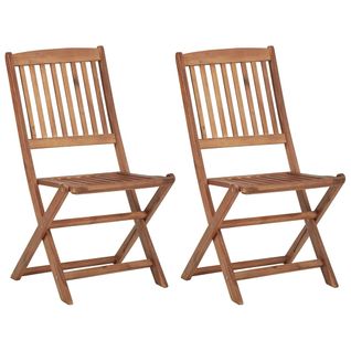 Lot De 2 Chaises De Jardin Pliables - Fauteuils D'extérieur Avec Coussins Bois D'acacia A578
