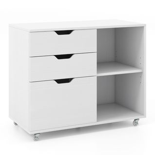 Classeur à 3 Tiroirs Support D'imprimante Avec Etagère Réglable Classeur Latéral à Roulettes