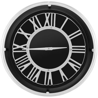 Horloge Murale Silencieuse Cadre Argenté Chiffres Romains Argentés Couvercle En Verre Grande