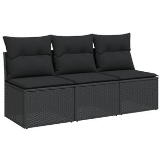 Canapé De Jardin - Canapé D'extérieur Avec Coussins 3 Places Noir Résine Tressée