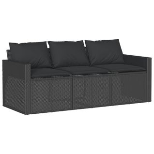Canapé De Jardin - Canapé D'extérieur Avec Coussins 3 Places Noir Résine Tressée