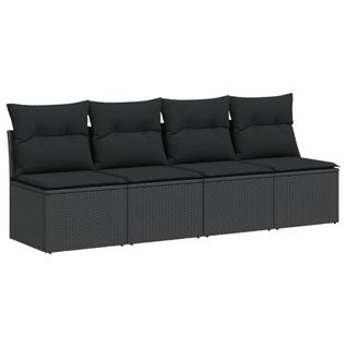Canapé De Jardin - Canapé D'extérieur Avec Coussins 4 Places Noir Résine Tressée