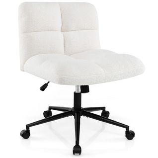 Fauteuil De Bureau Chaise De Bureau à Roulettes Hauteur Réglable Sans Accoudoirs Beige