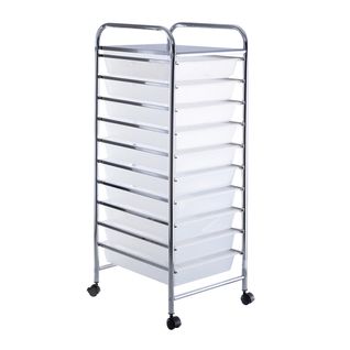 Desserte De Cuisine Chariot De Rangement Roulant 10 Tiroirs Amovibles 32,5x37x86cm Blanc