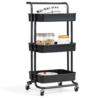 Desserte De Cuisine, Desserte à Roulettes, Chariot De Rangement 3 Paniers 42x35x87cm Noir