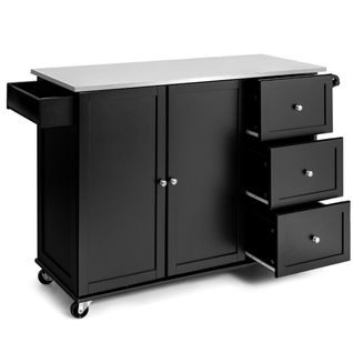 Desserte à Roulettes, Chariot De Rangement Avec 3 Tiroirs 2 Portes Et Porte-épices Noir