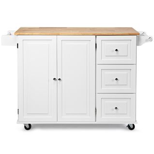 Desserte à Roulettes, Chariot De Rangement Avec Plans De Travail Rabattable En Bois Blanc