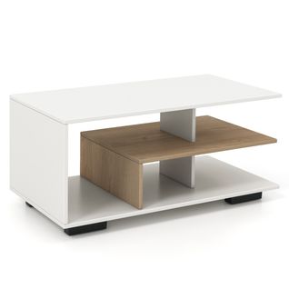 Table Basse, Table De Salon Avec Etagère Centrale à 3 Niveaux 90x50x42 Cm Natureletblanc