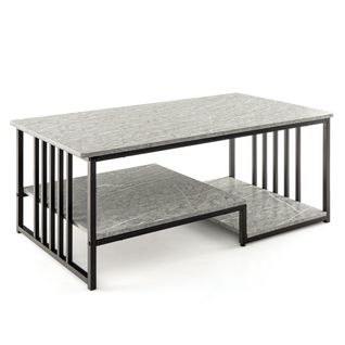 Table Basse, Table De Salon En Faux Marbre Rectangulaire à 2 Niveaux 110x60x45cm Métal Gris
