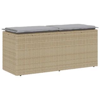 Banc De Jardin - Banquette Avec Coussin Beige 110x40x44 Cm Résine Tressée