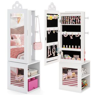 Armoire à Bijoux 3 En 1 Avec Miroir Pleine Longueur Pour Enfants Portant à Vêtements Rangement