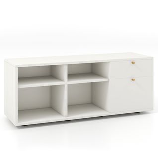 Buffet, Bahut, Meuble De Rangement Avec 2 Tiroirs Autoportante Pour Bureau Salon Chambre Blanc