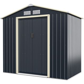 Abri De Jardin, Cabane De Jardin En Métal 213 X 127 X 195 Cm Avec 2 Portes Coulissantes Gris