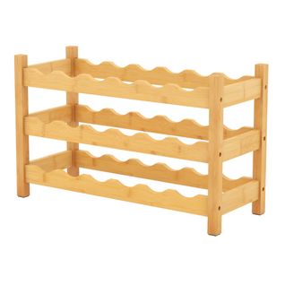 Casier à Vin En Bambou à 3 Niveaux Support De Vin Pour 18 Bouteilles Avec Fente Ondulée