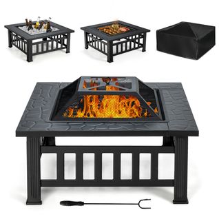 Brasero Extérieur 3 En 1 Pour Jardin 81x81x50cm Avec Grille Porte-bûches Gril Pour Barbecue