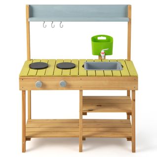 Cuisine Enfant En Bois Sapin Réservoir à Eau 700 Ml et Robinet 3 Crochets 1 Étagère Amovible