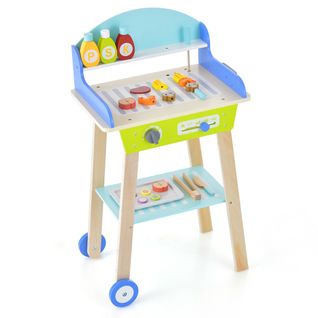 Jouet Barbecue Grill En Bois Pour Enfants 3 Ans+ 21 Accessoires Avec Roues Son Réaliste Cadeaux