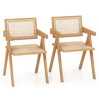 Lot De 2 Chaises D'appoint Chaises Modernes Du Milieu Du Siècle Cadre En Bambou Naturel Dossier