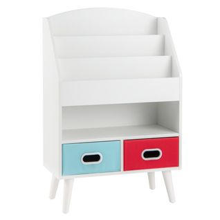 Bibliothèque Enfants, Etagère En Bois à 3 Niveaux Compartiment Ouvert 2 Tiroirs Pliables Blanc