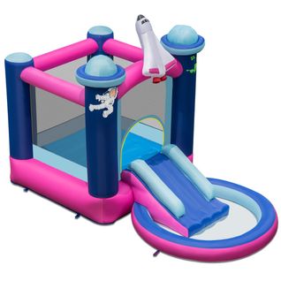 Toboggan Aquatique Gonflable Thème De L'espace Avec Piscine à Eclaboussures Toboggan