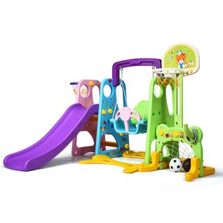 Toboggan Pour Enfants Aire De Jeux 6 En 1 Balançoire Portique Panier De Basketball Escalade