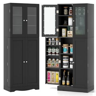 Vitrine, Buffet, Meuble De Rangement Avec 4 Portes Multi-rangement 60x31,5x161,5cm Noir