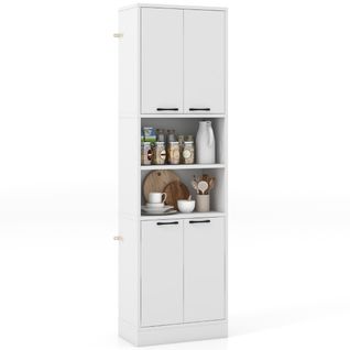 Buffet De Cuisine, Meuble De Rangement Avec 4 Portes Kits Anti-basculement 56x30x190cm Blanc