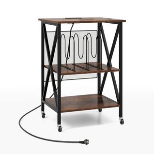 Meuble De Rangement D'appoint, Support Pour Tourne-disque Avec Station De Charge Métal Marron