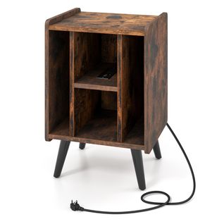 Table D'appoint, Meuble Pour Tourne-disque Vinyles 4 Etagères Prise De Courant Et Port USB Café