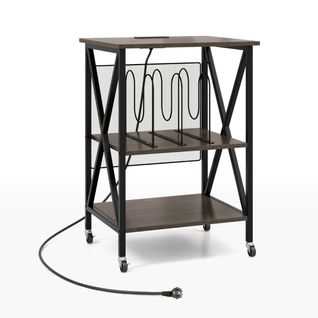 Table D'appoint, Support Pour Tourne-disque Avec Station De Charge Intégrée Métal Gris