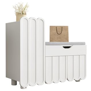 Banc à Chaussures En Bois Moderne, Meuble De Rangement Avec Portes Et Étagères Réglables, Blanc