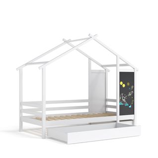 Lit Cabane Enfant 90 X 200 Cm, Lit Au Sol Avec Protection Anti Chute Et Sommier à Lattes, Blanc