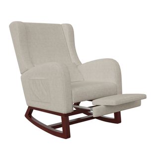 Fauteuil à Bascule Avec Repose-pieds, Pieds Antidérapants En Bois Massif,  Chaise à Bascule, Beige