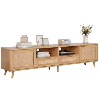 Meuble TV Vintage En Rotin Avec Beaucoup D'espace De Rangement, Meuble TV, Meuble TV De Salon, Bois