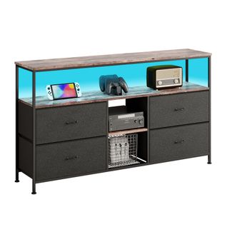 Meuble TV Bas LED 137 X 30 X 77 Cm, Cadre En Métal Massif Et Bois, Meuble TV, Table TV, Noir