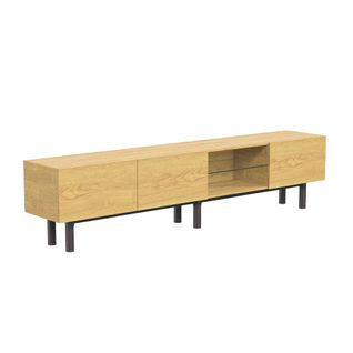 Meuble TV Moderne 175x31x41 Cm Avec LED,  Meuble TV Bois Avec Portes Et Compartiment , Noir Et Bois