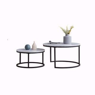 Tables Basses Gigognes Rondes, Lot De 2 Table Basse Ronde Avec Structure En Métal Effet Marbre, Noir